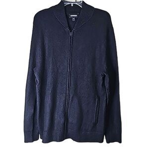 Express Cardigan Sweater Full Zip Black Size Large Front Slit Pockets Preppy